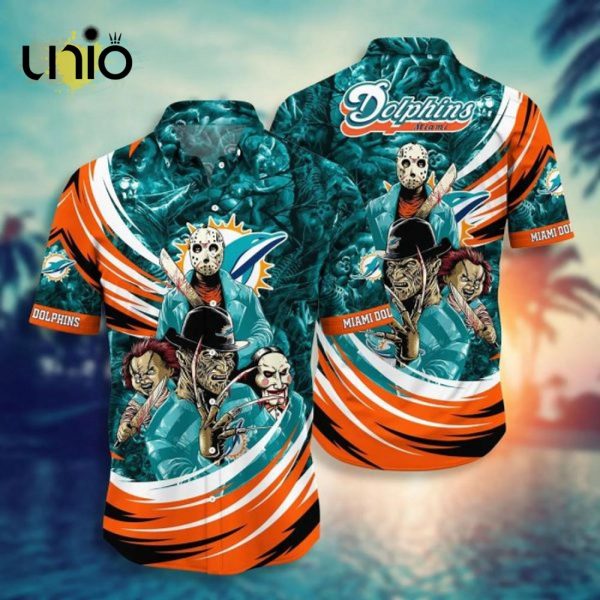 NFL Miami Dolphins Halloween Aqua Orange Hawaiian Shirt