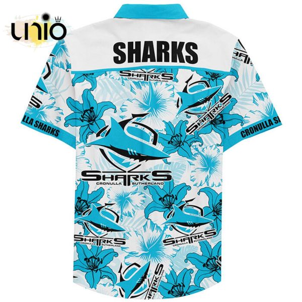 NRL Cronulla-Sutherland Sharks Floral Custom Text Hawaiian Shirt