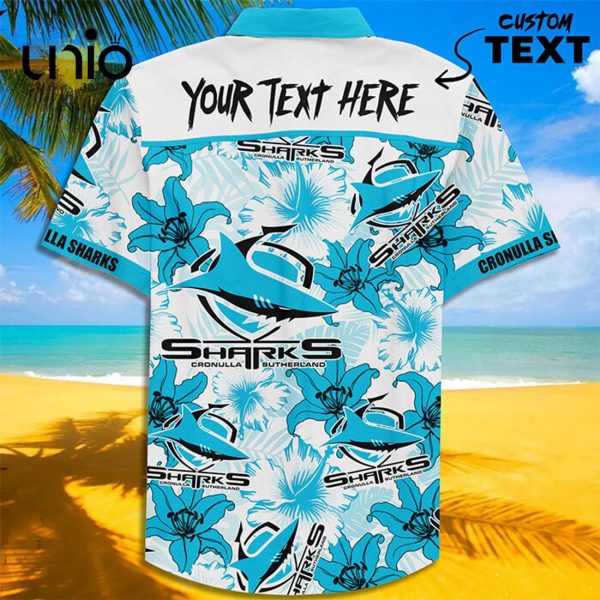 NRL Cronulla-Sutherland Sharks Floral Custom Text Hawaiian Shirt