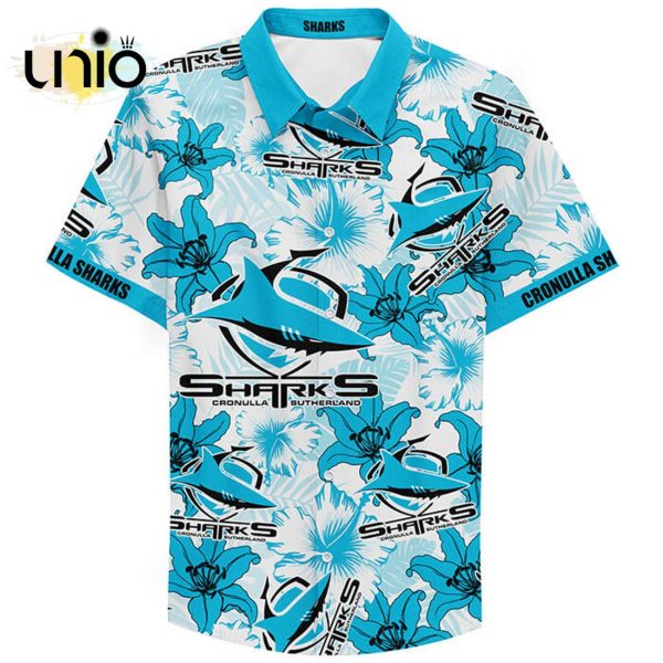 NRL Cronulla-Sutherland Sharks Floral Custom Text Hawaiian Shirt