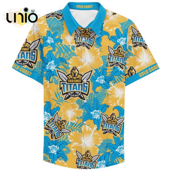 NRL Gold Coast Titans Floral Custom Text Hawaiian Shirt