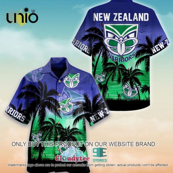 NRL New Zealand Warriors Palm Trees Sunrise Hawaiian Shirt