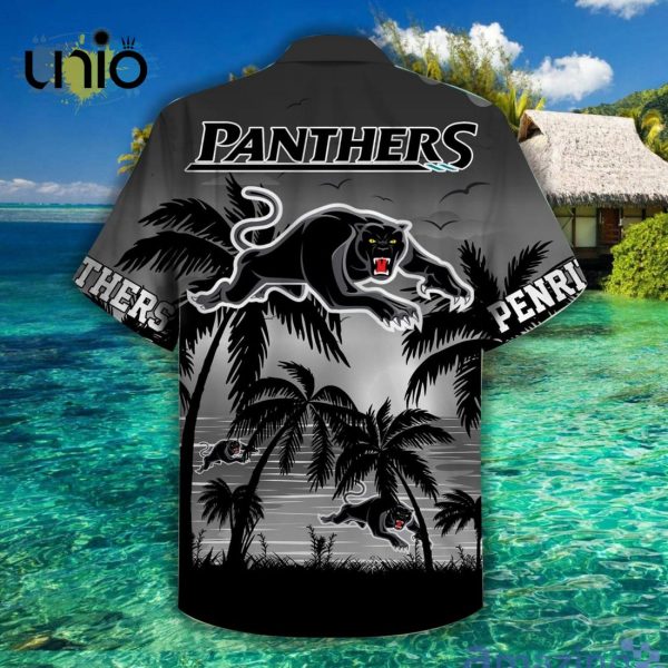 NRL Penrith Panthers Black Gray Palm Trees Hawaiian Shirt