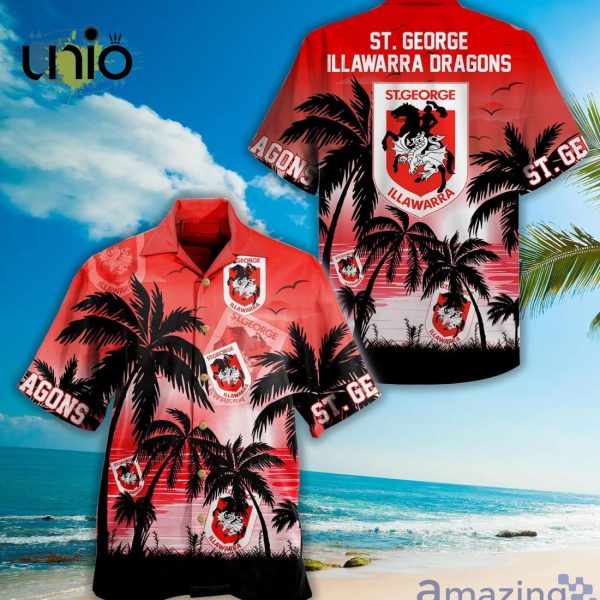 NRL St. George Illawarra Dragons Palm Tree Sunrise Hawaiian Shirt