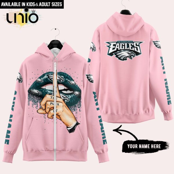 Philadelphia Eagles Custom Name Shut The F Up Pink Hoodie