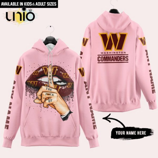 Washington Commanders Custom Name Shut The F Up Pink Hoodie