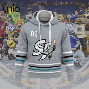 Custom San Jose Barracuda 2024 AHL Grey Hoodie 3D