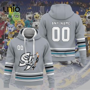 Custom San Jose Barracuda 2024 AHL Grey Hoodie 3D