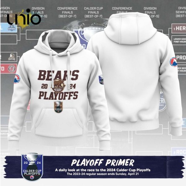 Custom Hershey Bears 2024 AHL Playoffs White Hoodie 3D