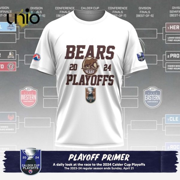 Custom Hershey Bears 2024 AHL Playoffs White Hoodie 3D