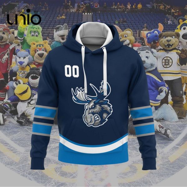 Custom Manitoba Moose 2024 AHL Navy Hoodie 3D