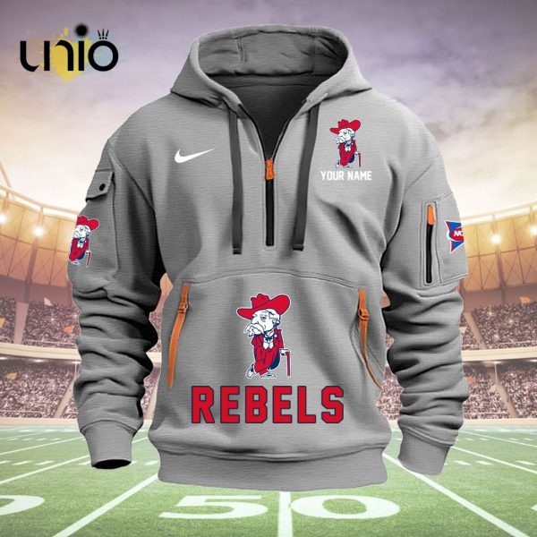 Custom Ole Miss Rebels Football NCAA Grey Hoodie