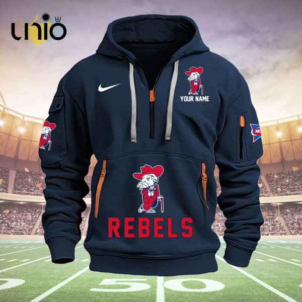 Custom Ole Miss Rebels Football NCAA Navy Hoodie