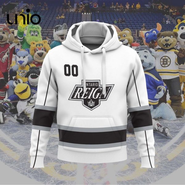 Custom Ontario Reign 2024 AHL White Hoodie 3D