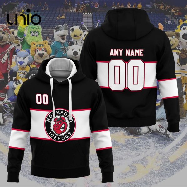 Custom Rockford IceHogs 2024 AHL Black Hoodie 3D