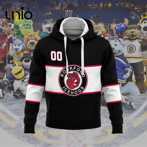 Custom Rockford IceHogs 2024 AHL Black Hoodie 3D