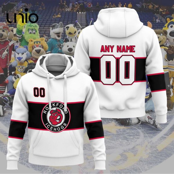 Custom Rockford IceHogs 2024 AHL White Hoodie 3D