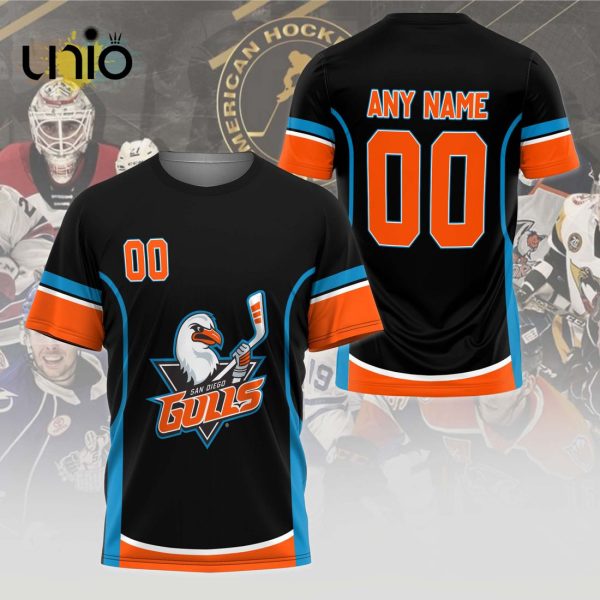 Custom San Diego Gulls 2024 AHL Black Hoodie 3D