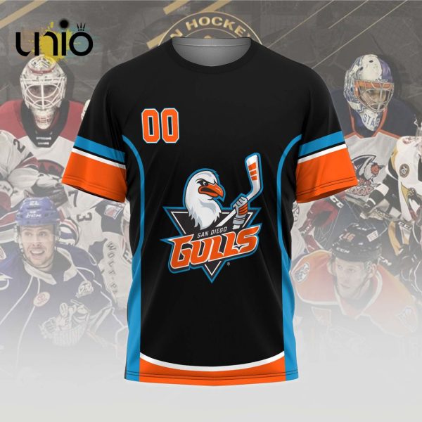 Custom San Diego Gulls 2024 AHL Black Hoodie 3D