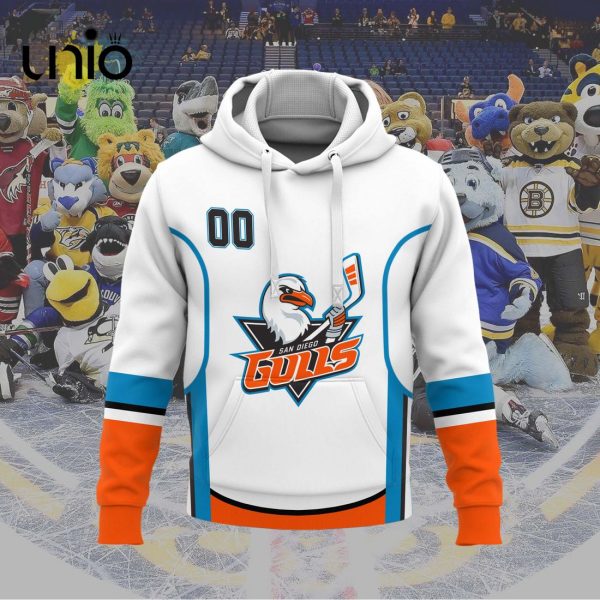 Custom San Diego Gulls 2024 AHL White Hoodie 3D