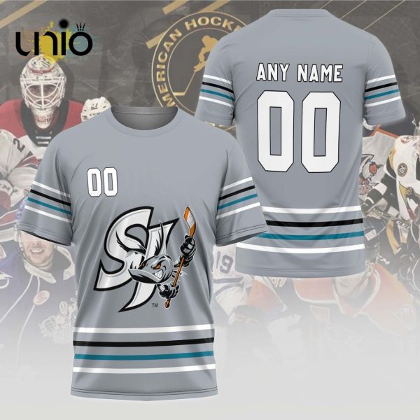 Custom San Jose Barracuda 2024 AHL Grey Hoodie 3D