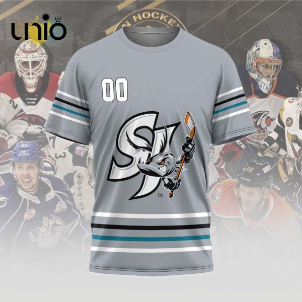 Custom San Jose Barracuda 2024 AHL Grey Hoodie 3D