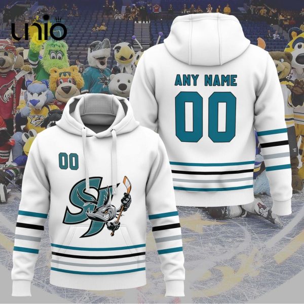 Custom San Jose Barracuda 2024 AHL White Hoodie 3D