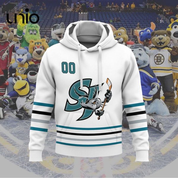 Custom San Jose Barracuda 2024 AHL White Hoodie 3D