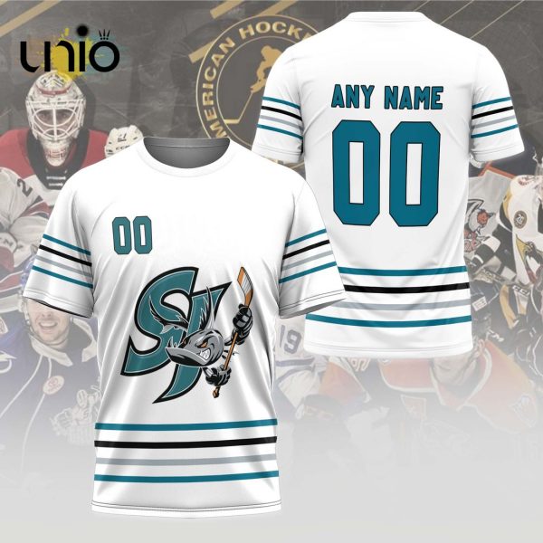 Custom San Jose Barracuda 2024 AHL White Hoodie 3D