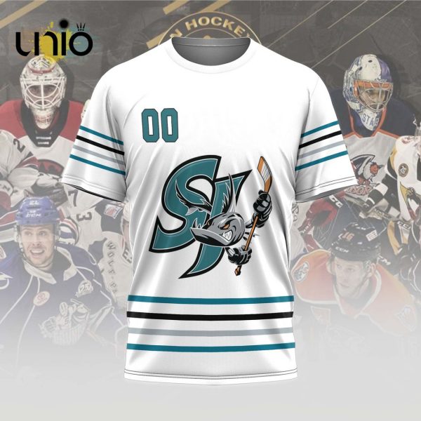 Custom San Jose Barracuda 2024 AHL White Hoodie 3D