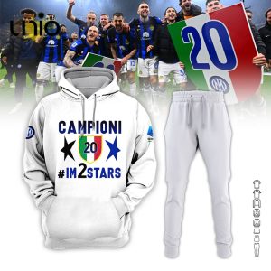 Serie A Champions Inter Milan Printed White Hoodie, Jogger