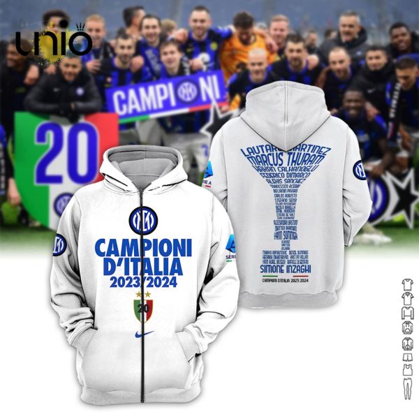 Luxury Inter Milan D’Italia 2024 Campioni White Hoodie