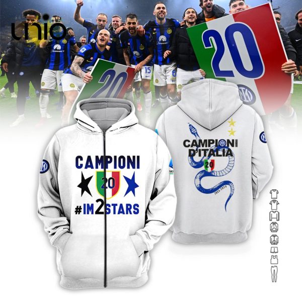 Serie A Champions Inter Milan Printed White Hoodie