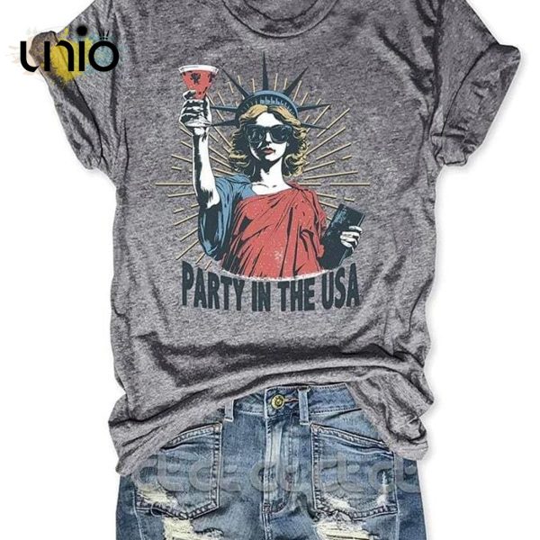 Women’s Party In The USA Print Round Neck T-Shirt