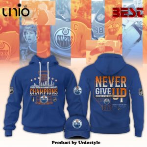 Edmonton Oilers Champions Never Give Up Navy Hockey Hoodie, Jogger, Cap
