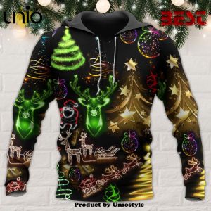 Christmas Neon Art Christmas Tree And Snowman Hoodie