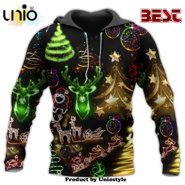 Christmas Neon Art Christmas Tree And Snowman Hoodie