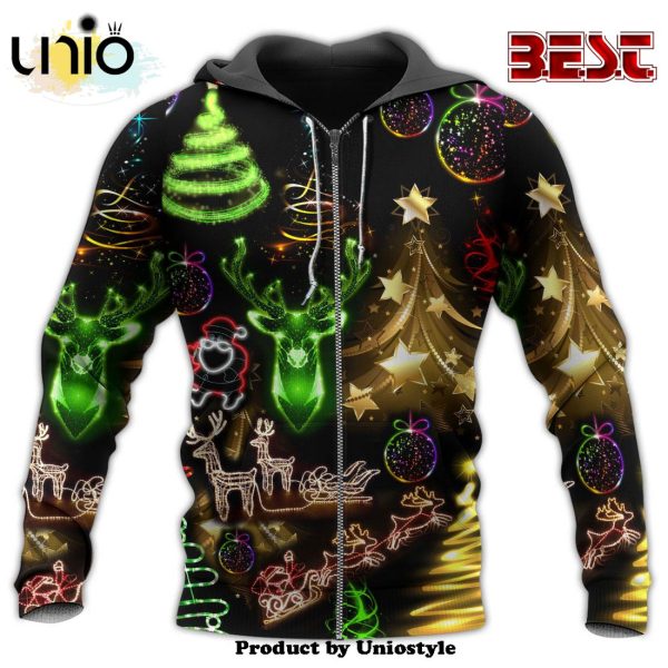 Christmas Neon Art Christmas Tree And Snowman Hoodie