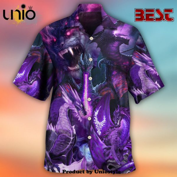 Dragon Dark Purple Lightning Art Style Hawaiian Shirt For Kids, Adult