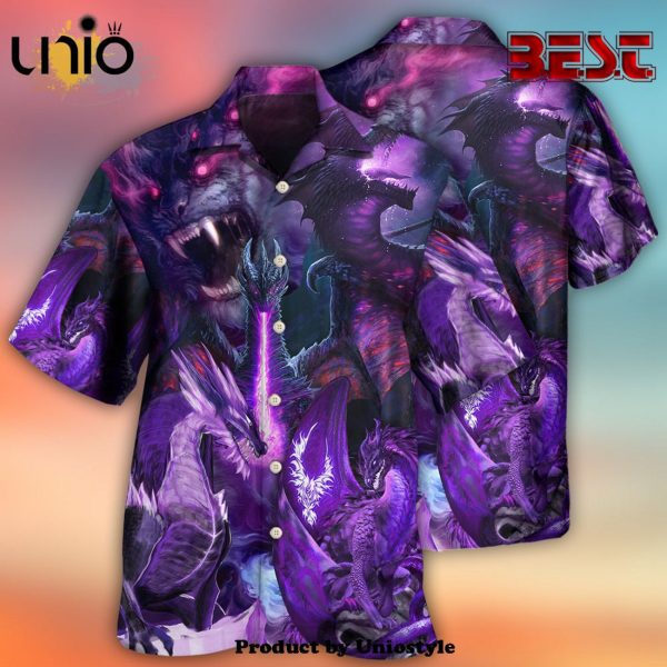 Dragon Dark Purple Lightning Art Style Hawaiian Shirt For Kids, Adult