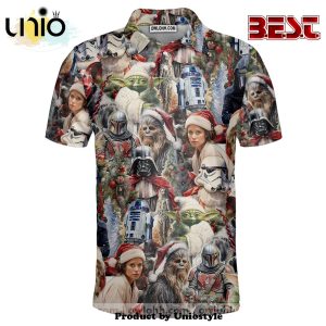 Christmas Star Wars With Santa Hat And Christmas Trees Polo