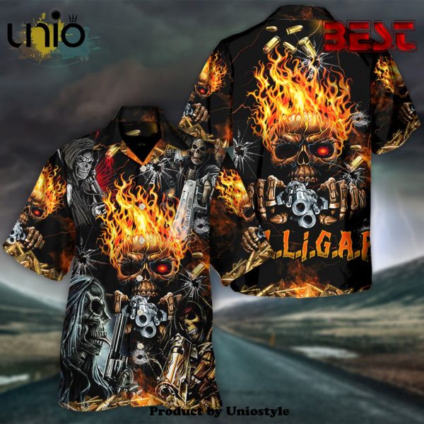 Skull DILLIGAF FLAME SKULL WITH G Hawaiian Shirt For Kids, Adult