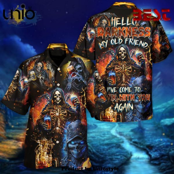 Skull Hello My Darkness My Old Friend Hawaiian Shirt For Kids, Adult